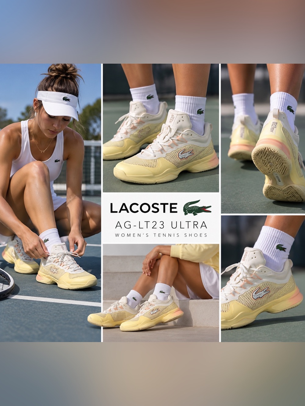 Lacoste AG-LT23 Ultra Women’s Tennis Shoes 6.5 Pastel Yellow Pink